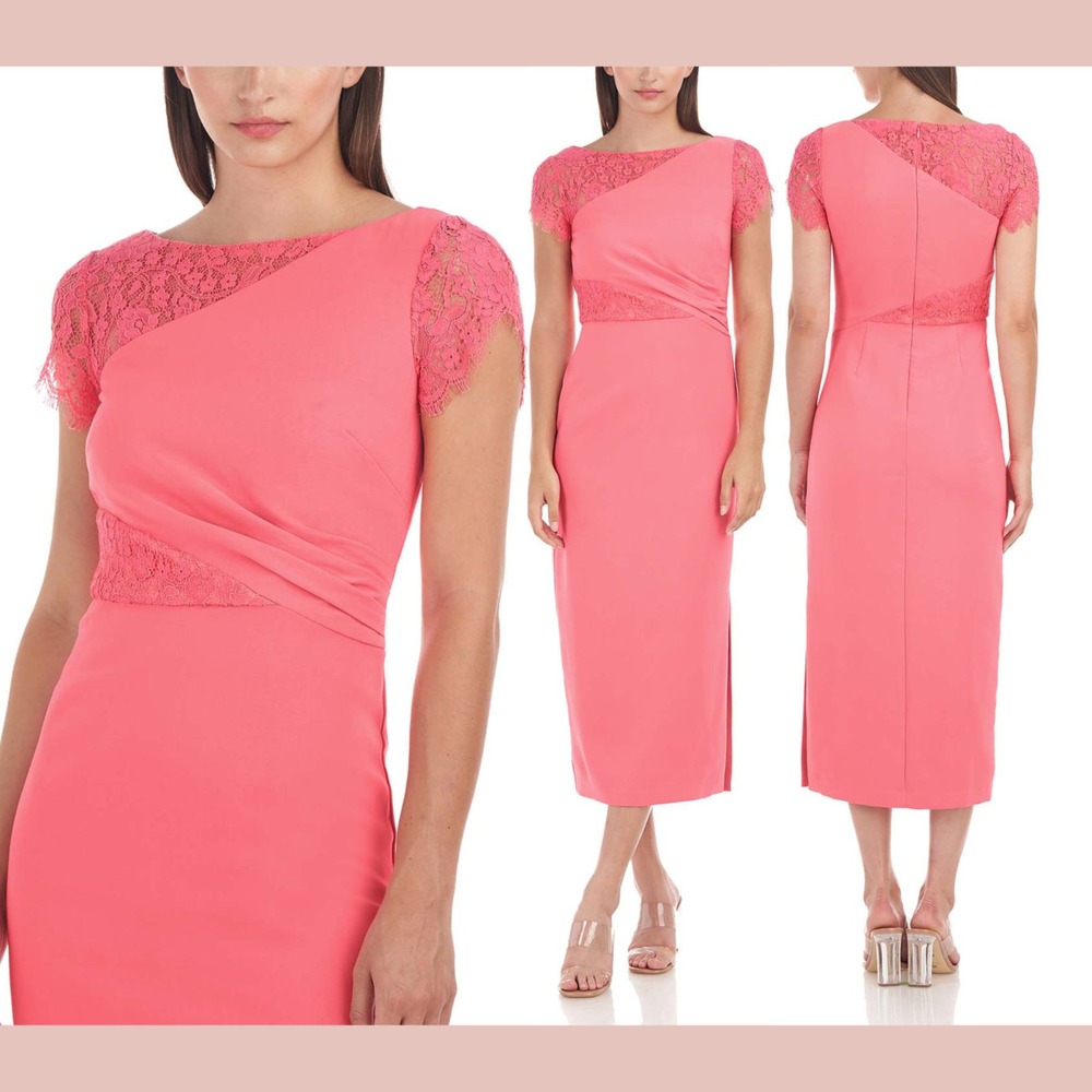 NEW JS Collection [ 2 ] Lissett Tea Length Lace Contrast Dress in Camellia S1958